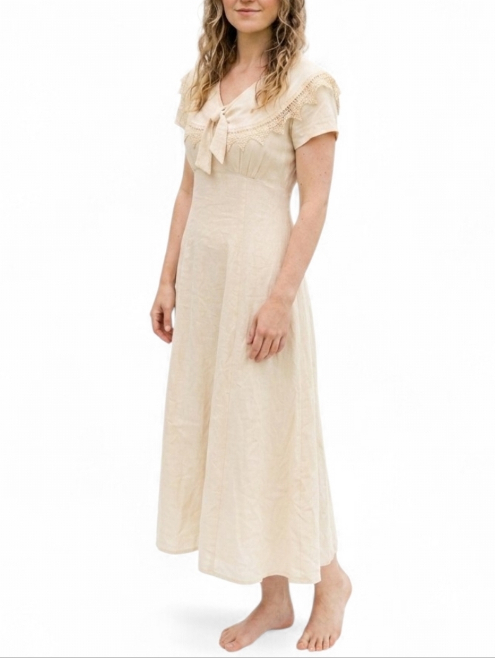 Vintage Carole Little Petite Lace Maxi Dress Butter Yellow Cottagecore 12P